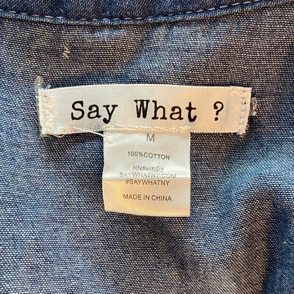 Say What? Denim Chambray High Low Tuxedo Shirttail Tunic Shirt Blouse Top Medium - Picture 10 of 11